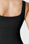 PACK262259-P2-1, Black Solid Wide Straps U-Neck Sporty Bodysuit