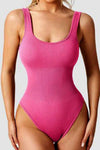 PACK262259-P106-1, Bright Pink Solid Wide Straps U-Neck Sporty Bodysuit