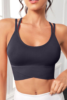  PACK264753-P2-1, Black Criss Cross Strappy U Neck Active Sports Bra