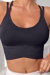 PACK264753-P2-1, Black Criss Cross Strappy U Neck Active Sports Bra