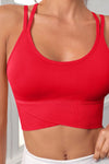 PACK264753-P3-1, Fiery Red Criss Cross Strappy U Neck Active Sports Bra