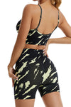 PACK2611620-P220-1, Black Camo Print Bra and High Waist Shorts Yoga Set