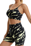 PACK2611620-P220-1, Black Camo Print Bra and High Waist Shorts Yoga Set