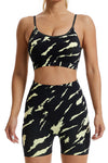 PACK2611620-P220-1, Black Camo Print Bra and High Waist Shorts Yoga Set