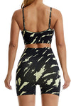 PACK2611620-P220-1, Black Camo Print Bra and High Waist Shorts Yoga Set