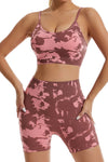PACK2611620-P1020-1, Pink Camo Print Bra and High Waist Shorts Yoga Set