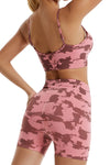 PACK2611620-P1020-1, Pink Camo Print Bra and High Waist Shorts Yoga Set