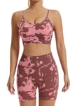 PACK2611620-P1020-1, Pink Camo Print Bra and High Waist Shorts Yoga Set