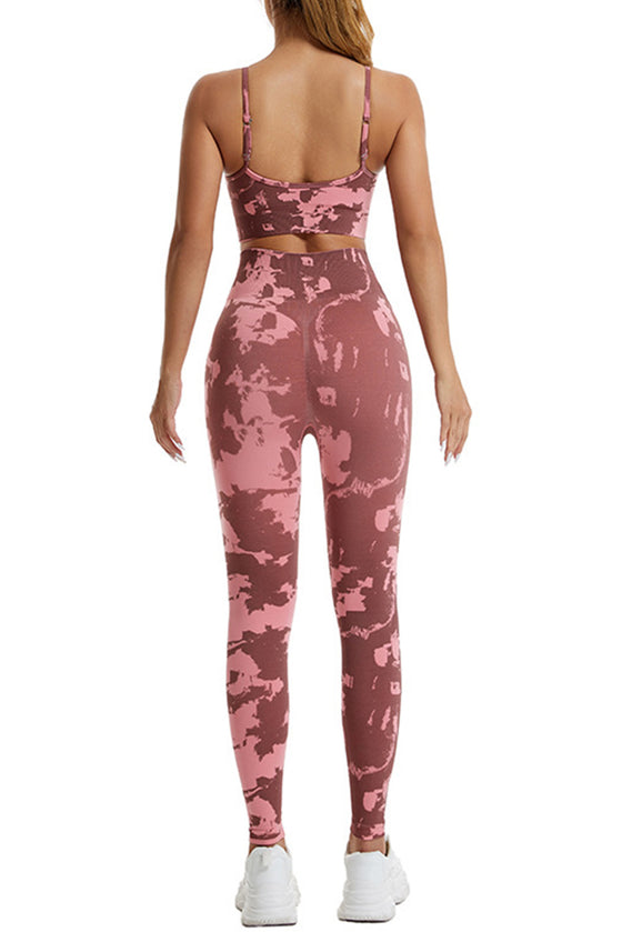 PACK2611621-P1022-1, Pink Camo Print Thin Straps Bra and Leggings Yoga Set