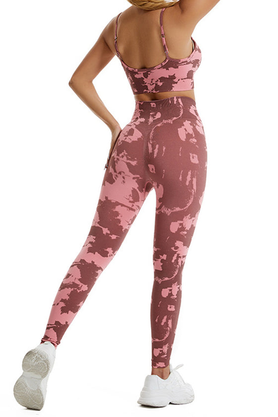 PACK2611621-P1022-1, Pink Camo Print Thin Straps Bra and Leggings Yoga Set