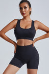 PACK2611622-P2-1, Black Cutout Back U Neck Bra and Shorts Athletic Set