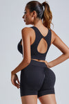 PACK2611622-P2-1, Black Cutout Back U Neck Bra and Shorts Athletic Set