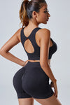 PACK2611622-P2-1, Black Cutout Back U Neck Bra and Shorts Athletic Set