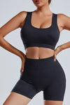 PACK2611622-P2-1, Black Cutout Back U Neck Bra and Shorts Athletic Set