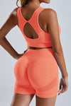 PACK2611622-P14-1, Orange Cutout Back U Neck Bra and Shorts Athletic Set