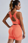 PACK2611622-P14-1, Orange Cutout Back U Neck Bra and Shorts Athletic Set
