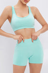 PACK2611622-P1009-1, Mint Green Cutout Back U Neck Bra and Shorts Athletic Set