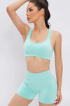 PACK2611622-P1009-1, Mint Green Cutout Back U Neck Bra and Shorts Athletic Set