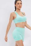 PACK2611622-P1009-1, Mint Green Cutout Back U Neck Bra and Shorts Athletic Set