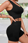 PACK2611624-P2-1, Black 2pcs Criss Cross Bra and High Waist Shorts Workout Set