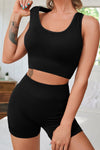 PACK2611624-P2-1, Black 2pcs Criss Cross Bra and High Waist Shorts Workout Set