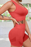 PACK2611624-P3-1, Fiery Red 2pcs Criss Cross Bra and High Waist Shorts Workout Set
