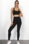 PACK2611625-P2-1, Black 2pcs Push up Bra and High Waist Leggings Workout Set