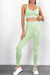 PACK2611625-P809-1, Light Green 2pcs Push up Bra and High Waist Leggings Workout Set