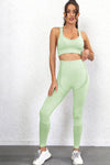 PACK2611625-P809-1, Light Green 2pcs Push up Bra and High Waist Leggings Workout Set