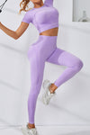 PACK2611626-P708-1, Orchid Petal Short Sleeve Crop Top and Sports Leggings Workout Set