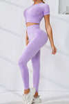 PACK2611626-P708-1, Orchid Petal Short Sleeve Crop Top and Sports Leggings Workout Set
