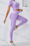 PACK2611626-P708-1, Orchid Petal Short Sleeve Crop Top and Sports Leggings Workout Set