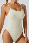 PACK2631190-P101-1, White Adjustable Spaghetti Straps Ribbed Sporty Bodysuit