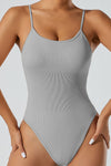 PACK2631190-P3011-1, Medium Grey Adjustable Spaghetti Straps Ribbed Sporty Bodysuit