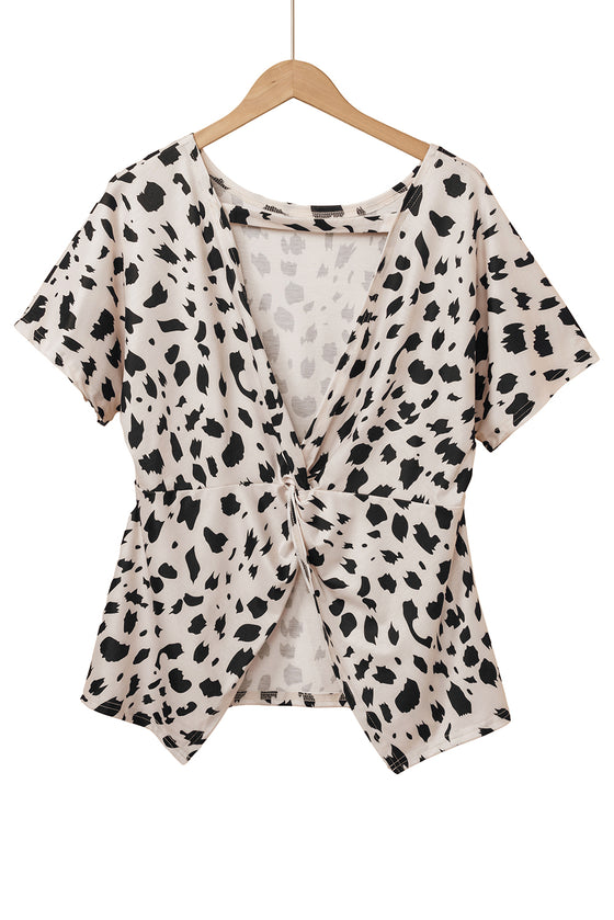 PACK25223608-P1620-1, Khaki Leopard Batwing Sleeve Twist Cutout Back T-Shirt