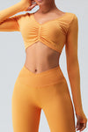 PACK264758-P407-1, Mustard Active Scrunch Long Sleeve Crop Top