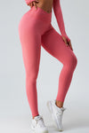 PACK265526-P4010-1, Peach Blossom Crossed Waist Scrunch Seamless Workout Leggings