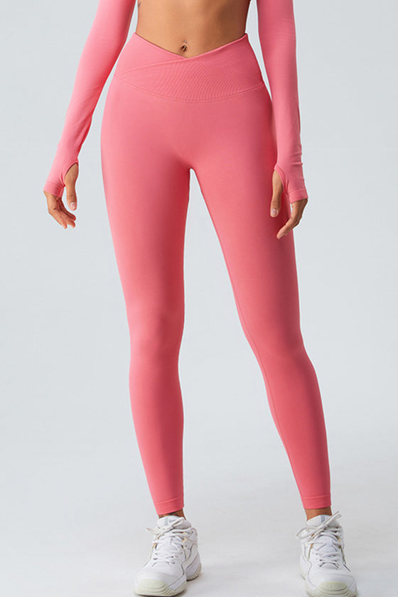 PACK265526-P4010-1, Peach Blossom Crossed Waist Scrunch Seamless Workout Leggings