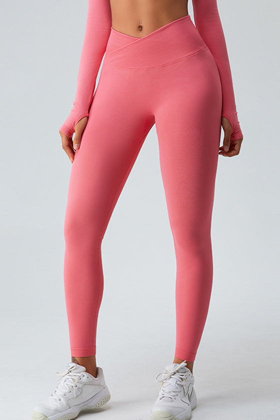 PACK265526-P4010-1, Peach Blossom Crossed Waist Scrunch Seamless Workout Leggings