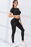 PACK2611627-P2-1, Black 2pcs Crop Top and Sports Leggings Workout Set