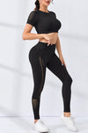 PACK2611627-P2-1, Black 2pcs Crop Top and Sports Leggings Workout Set