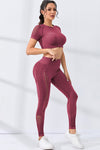 PACK2611627-P403-1, Red Dahlia 2pcs Crop Top and Sports Leggings Workout Set