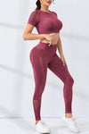PACK2611627-P403-1, Red Dahlia 2pcs Crop Top and Sports Leggings Workout Set