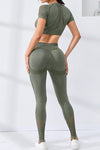 PACK2611627-P1609-1, Moss Green 2pcs Crop Top and Sports Leggings Workout Set