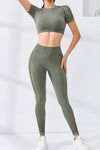 PACK2611627-P1609-1, Moss Green 2pcs Crop Top and Sports Leggings Workout Set