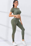 PACK2611627-P1609-1, Moss Green 2pcs Crop Top and Sports Leggings Workout Set