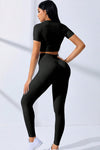 PACK2611628-P2-1, Black Textured Crop Top and High Waist Leggings Workout Set