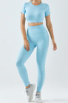 PACK2611628-P4-1, Light Blue Textured Crop Top and High Waist Leggings Workout Set