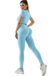 PACK2611628-P4-1, Light Blue Textured Crop Top and High Waist Leggings Workout Set