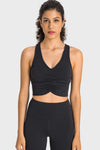 PACK264760-P2-1, Black Ruched V Neck Active Cropped Tank